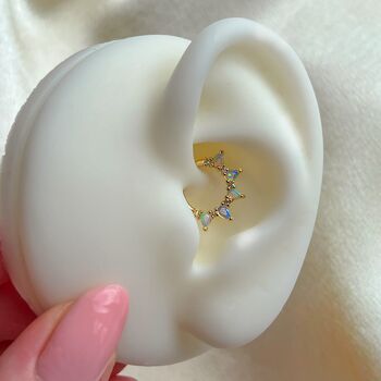 14k Solid Gold Genuine Opal And Diamond Daith Hoop, 2 of 2