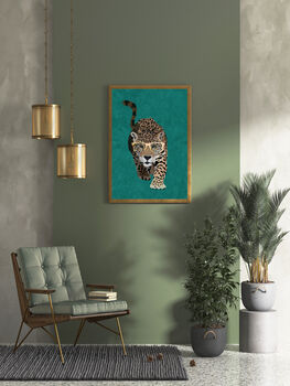 Jaguar Green Gold Portrait Wall Art Print, 2 of 3