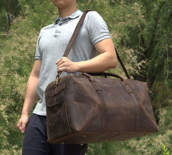 Genuine Leather Holdall Luggage In Brown, 2 of 12