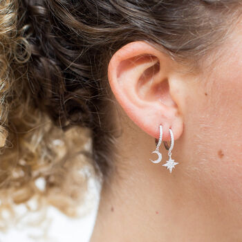 Diamante Moon And Star Huggie Earrings, 2 of 7