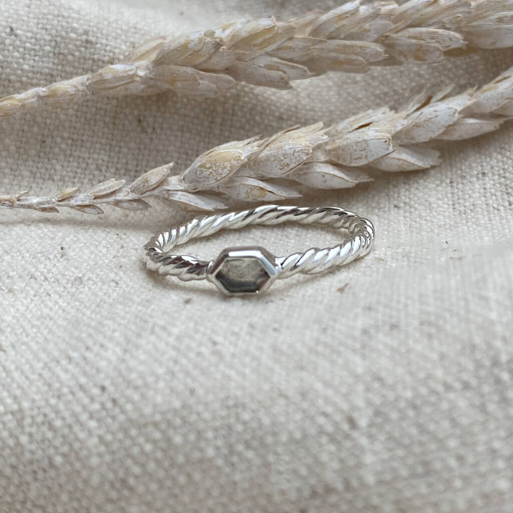 Sustainable Sterling Silver Labradorite Twist Ring, 1 of 4