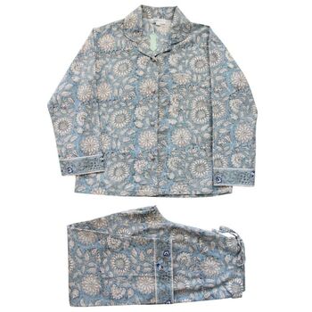 Block Printed Blue Cornflower Cotton Pyjamas, 7 of 7