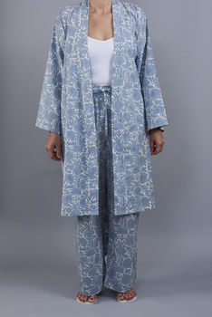 Amritsar Floral Block Print Pj Trousers In Chambray, 2 of 5