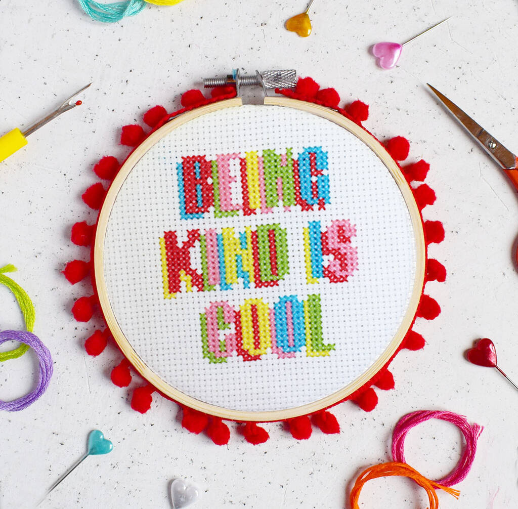 'being Kind Is Cool' Cross Stitch Craft Kit By The Make Arcade