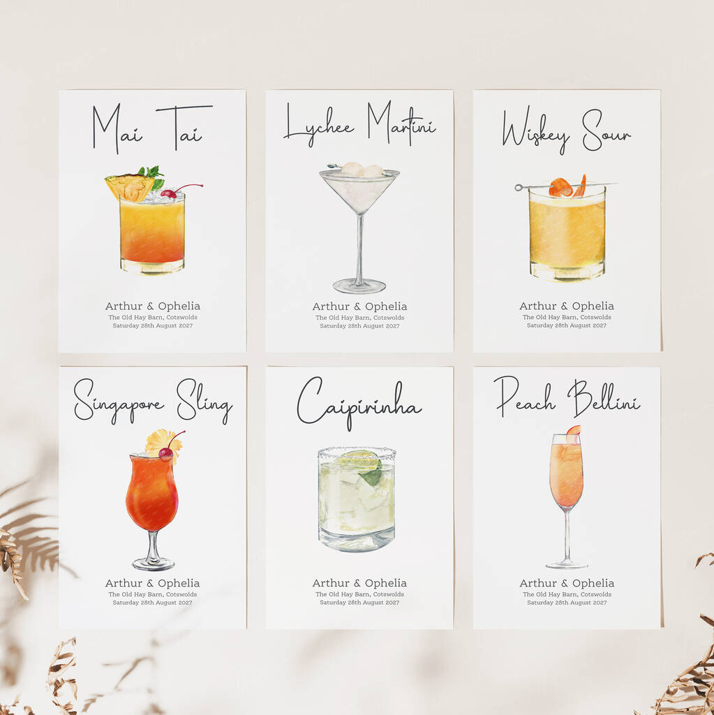 Wedding Cocktail Table Names By Ottie Design | notonthehighstreet.com