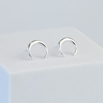 Sterling Silver Crescent Moon Stud Earrings, 2 of 5