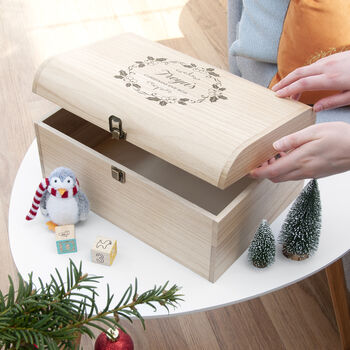 Personalised Christmas Eve Chest With Mistletoe Wreath, 8 of 12