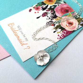 Wedding Bridesmaid Buttercup Silver Flower Necklace, 8 of 12