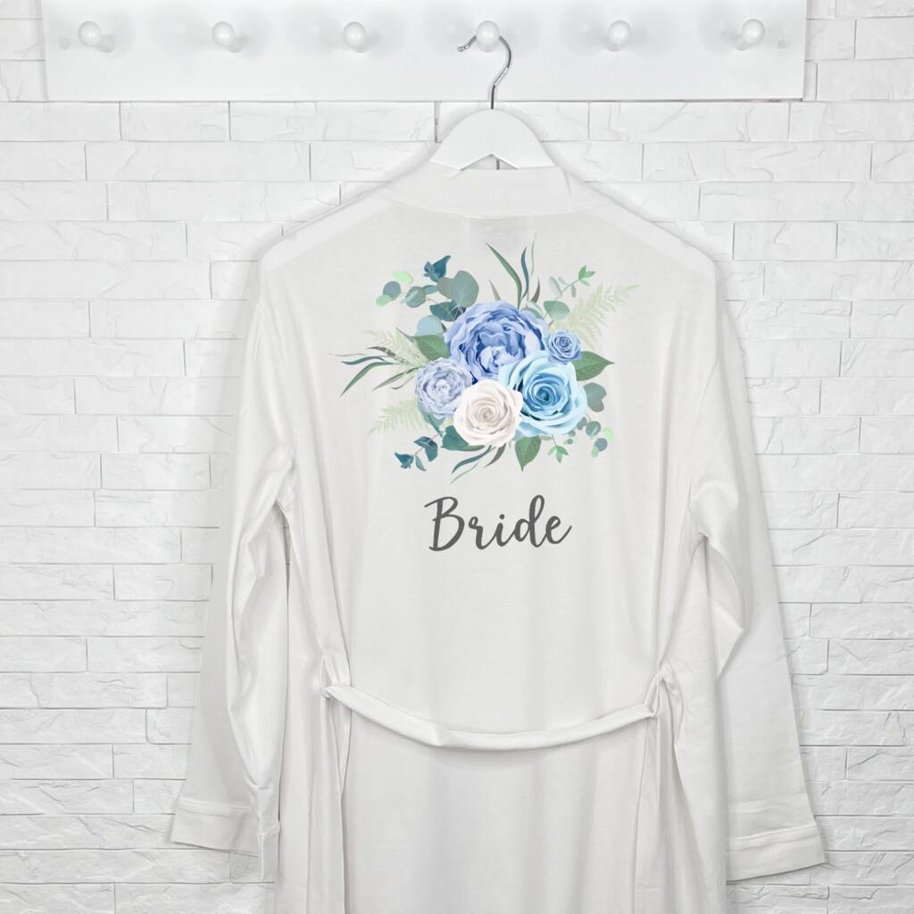 Bride Blue Floral Wedding Dressing Gown, 1 of 2