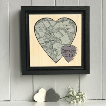 Double Painted Heart Shaped Map Print On Wood, 7 of 10