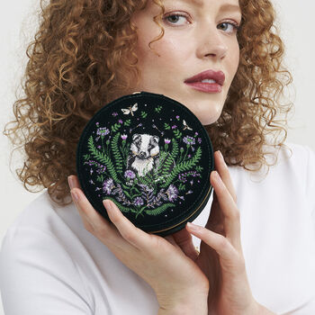 Badger Embroidered Green Circle Jewellery Box, 2 of 6