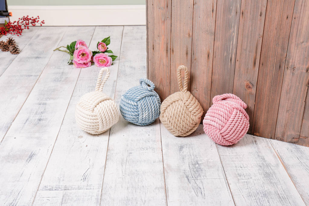 white, pink and blue jute rope door stop by dibor