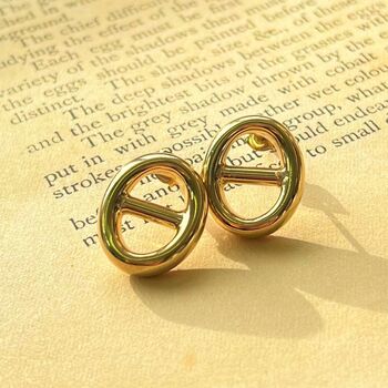Oval Bar Gold Plated Sterling Silver Stud Earrings, 2 of 5