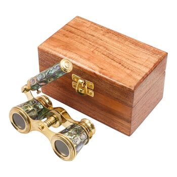 Mother Of Pearl Abalone Opera Glasses With Wooden Box, 7 of 8