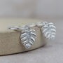 Sterling Silver Textured Monstera Charm Hoops, thumbnail 1 of 3