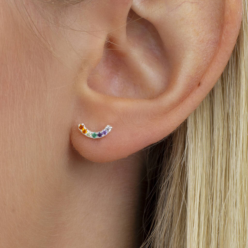 18ct Gold Or Silver Rainbow Stud Earrings, 1 of 6