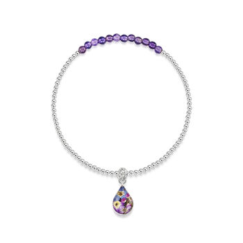 Sterling Silver Flower And Gemstone Stretch Bead Bracelet, 2 of 12
