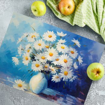 Sunlit Daisies In Blue Textured Glass Chopping Board, 5 of 8