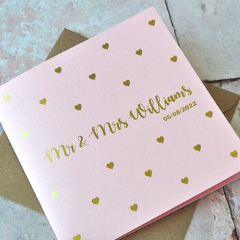 Personalised Gold Foiled Heart Wedding Card, 4 of 4