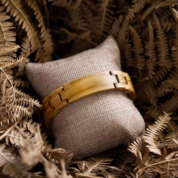 Personalised Engraved Olive Wood Bracelet – Custom Wooden Cuff Gift For Men And Women, 5 of 6