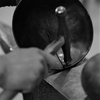 10th Anniversary Gift, Forged Metal Bowl With Aluminium Buttons, 6 of 8