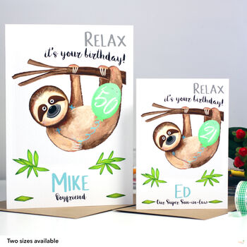 Personalised Sloth 'Relax' Birthday Card For Him, 4 of 9