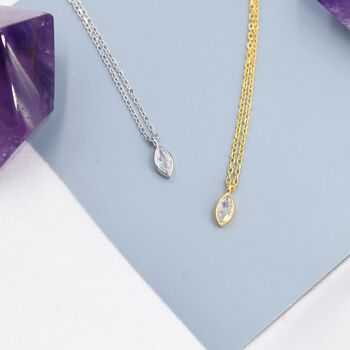 Extra Tiny Marquise Cz Necklace In Sterling Silver, 4 of 12