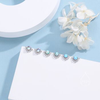 Vintage Inspired Blue Opal Flower Cz Stud Earrings, 5 of 11