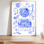 Cotswolds Art Print Inspired By Blue Portuguese Tiles, thumbnail 1 of 3
