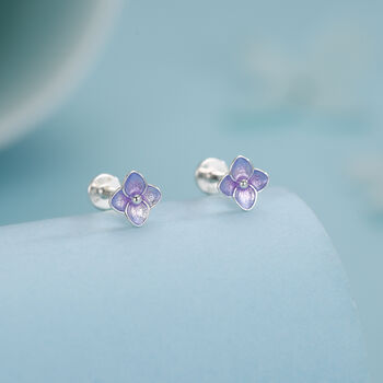 Sterling Silver Purple Hydrangea Flower 16 G Flat Back Labret Earrings, 3 of 11