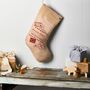 Personalised Stamp Juco Linen Christmas Stocking, thumbnail 1 of 4
