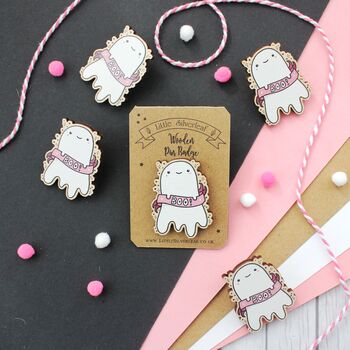 Cute Spooky Ghost Wooden Pin Badge, 2 of 4