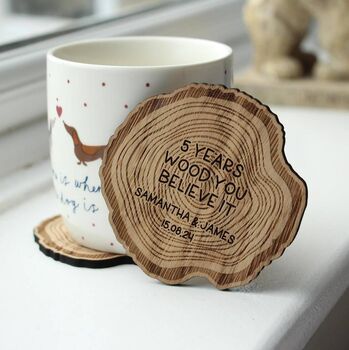 Personalised 5th Wedding Anniversary Wooden Coasters Gift For Couples, 4 of 5