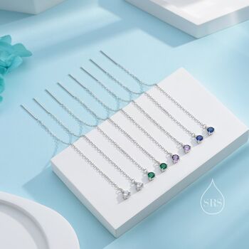 Sapphire Blue Cz Threader Earrings In Sterling Silver, 6 of 10