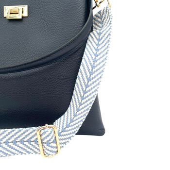 Navy Leather Tote Bag With Denim Blue Chevron Strap, 2 of 8