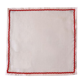 Ric Rac Pink And Red Set Of Four Embroidered Napkins, 4 of 4