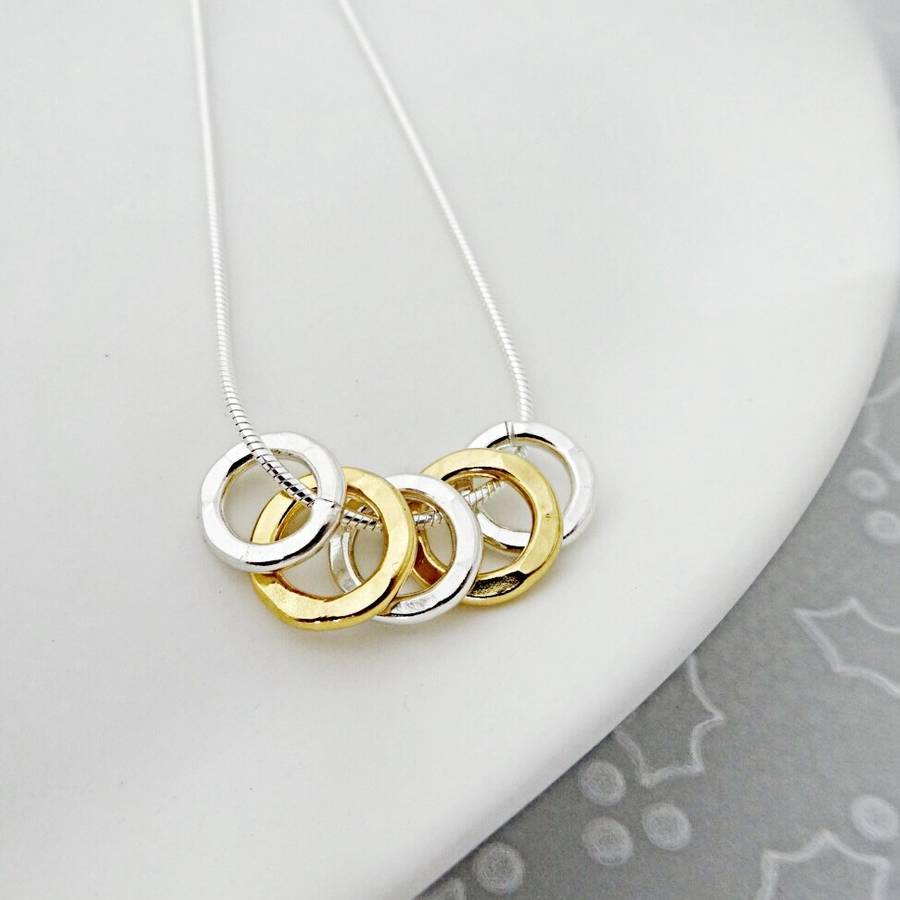 Five Gold Plated Rings Necklace By Sophie Jones Jewellery