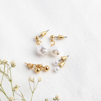 Gold Plated Pearl Trio Earring Set, 3 of 3