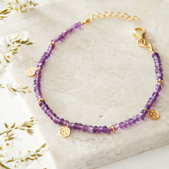 Amethyst Beaded Gold Plated Silver Friendship Bracelet, 2 of 9