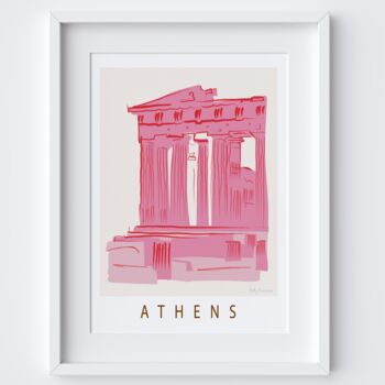 Athens, Greece Pink City Skyline Scene Travel Print, 2 of 2