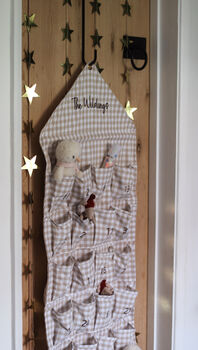 Personalised Beige Gingham Advent Calendar Embroidered, 2 of 8