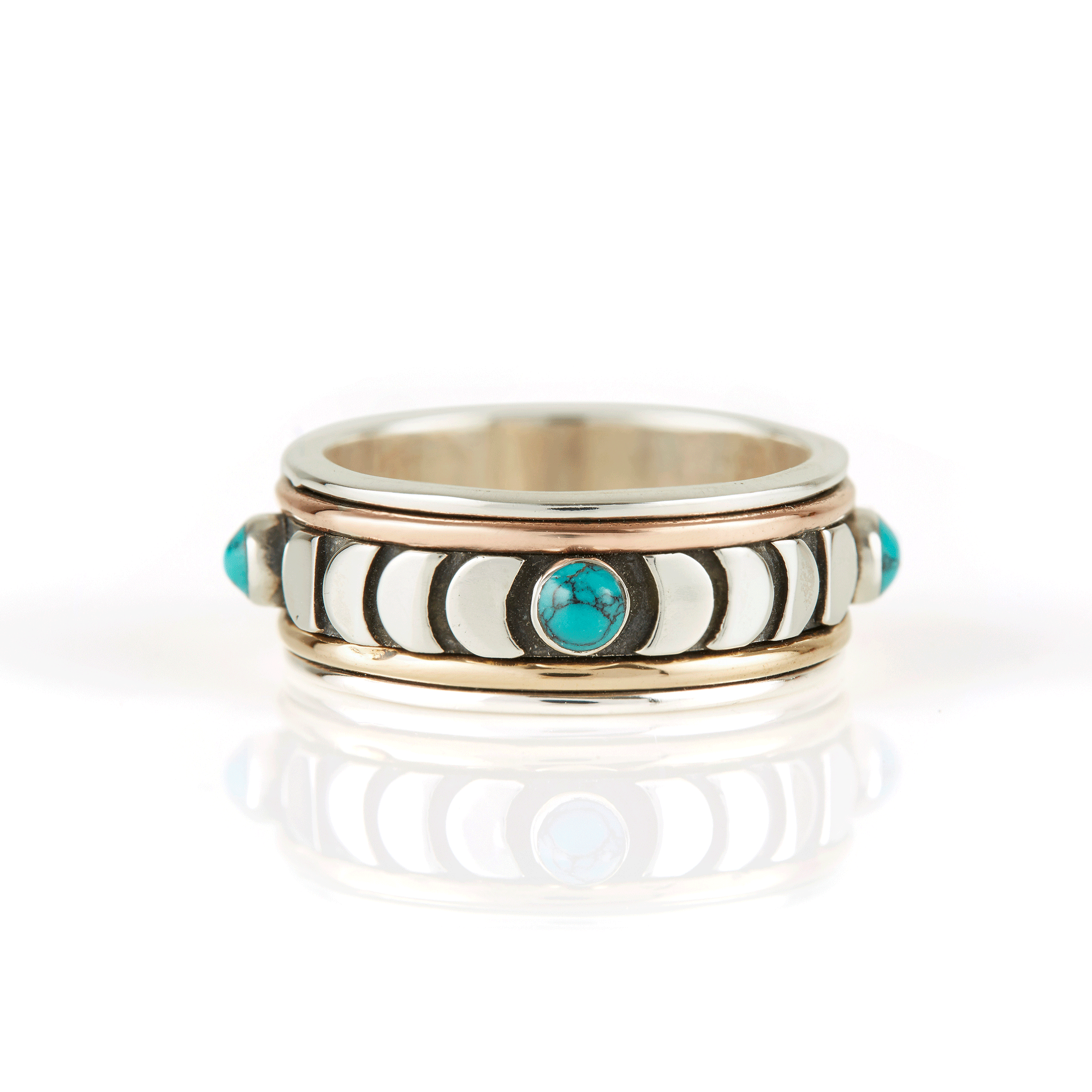 Moon Phase Turquoise Silver Spinning Ring, thumbnail 5 of 8