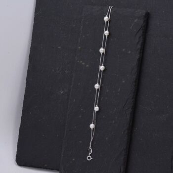 Sterling Silver Pearl Minimalist Charm Layer Bracelet, 2 of 12