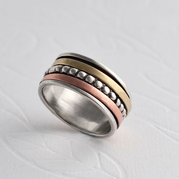 Sterling Silver Mixed Metal Beads And Bands Ring, 2 of 4