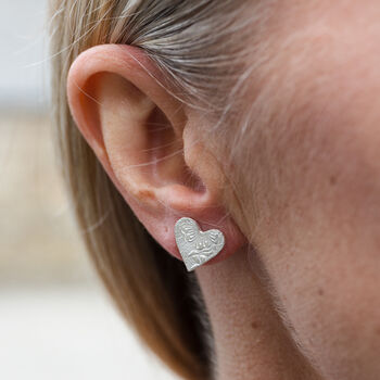 Sterling Silver Textured Heart Studs, 2 of 3