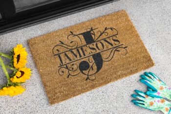 Personalised Coir Doormat With Split Initial Letter, 3 of 9