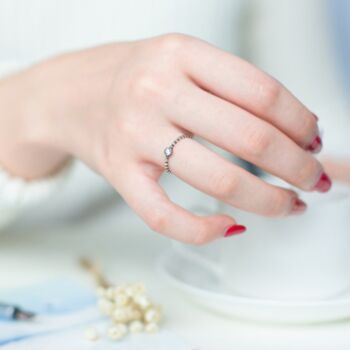 Sterling Silver Tiny Crystal Adjustable Ring, 2 of 6