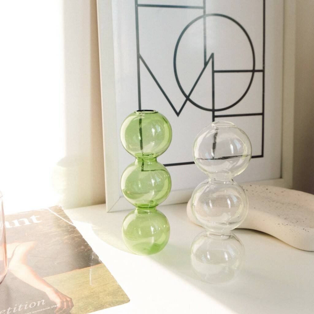 Finn Bubble Green And Clear Glass Vase, 1 of 4
