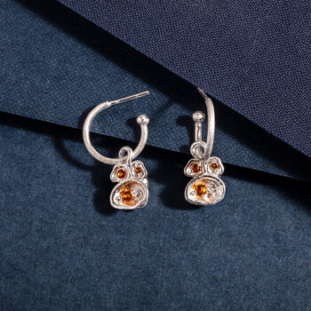 Real Citrine And Recycled Silver Hoop Earrings, 2 of 5