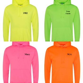 Personalised Children Adult Bold Neon Hoodie, 5 of 7